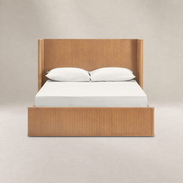 Japandi Wood Bed with Wingback Headboard - Harper