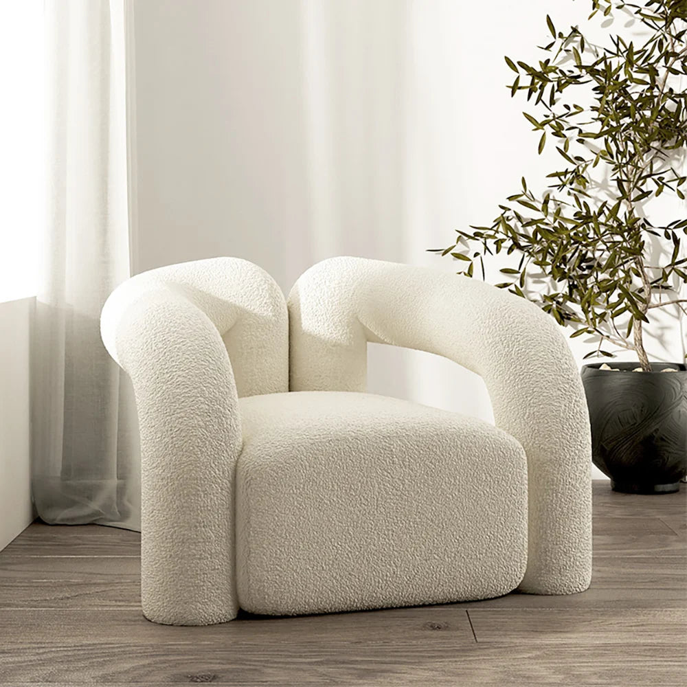 Japandi White Boucle Accent Chair