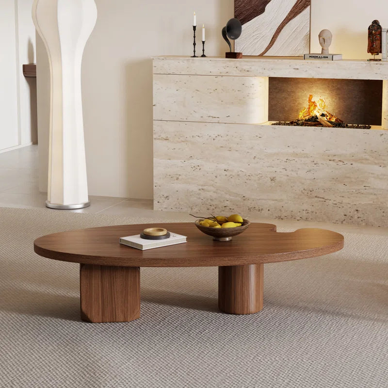 Japandi Brown Solid Wood Veneer Coffee Table 