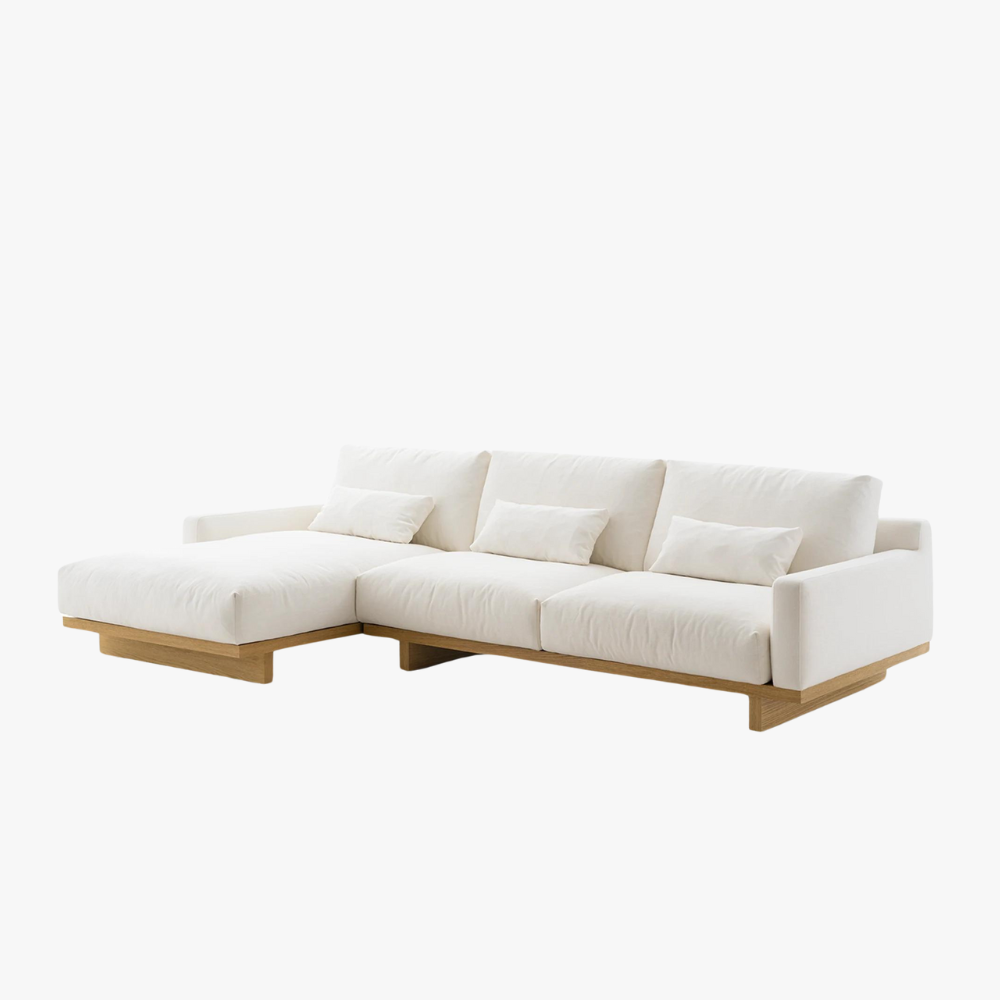 Japandi Fabric & Wood Chaise Sectional Sofa