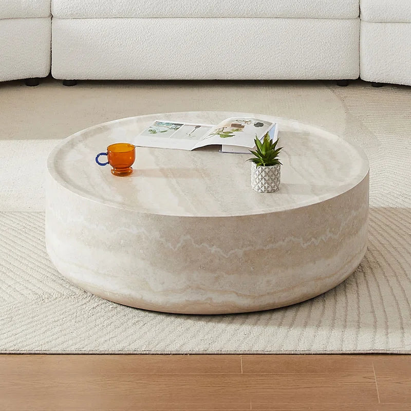 Japandi Round Travertine Coffee Table