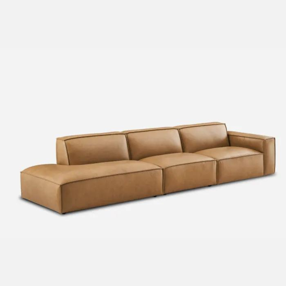 Japandi Brown Leather Sofa