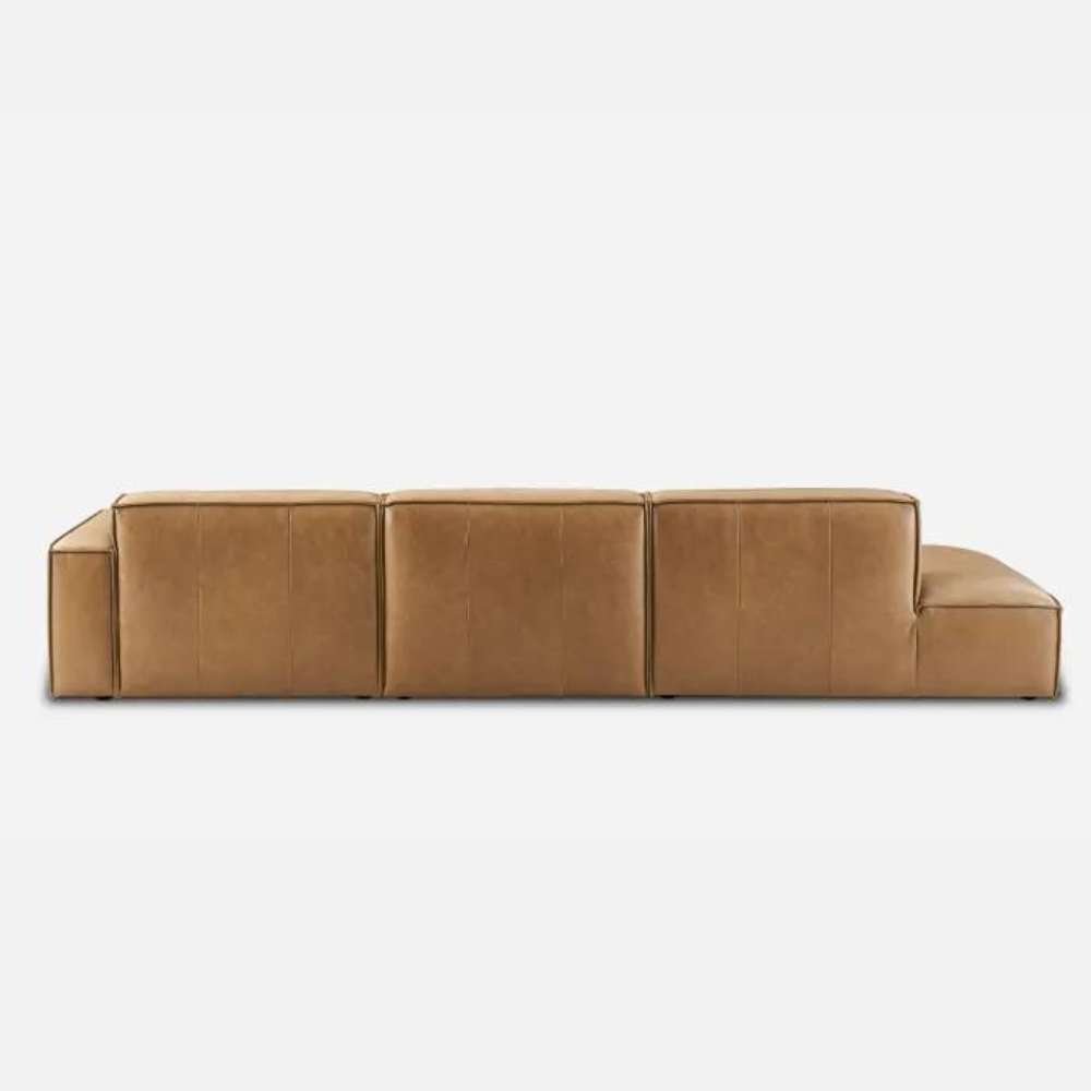 Japandi Brown Leather Sofa