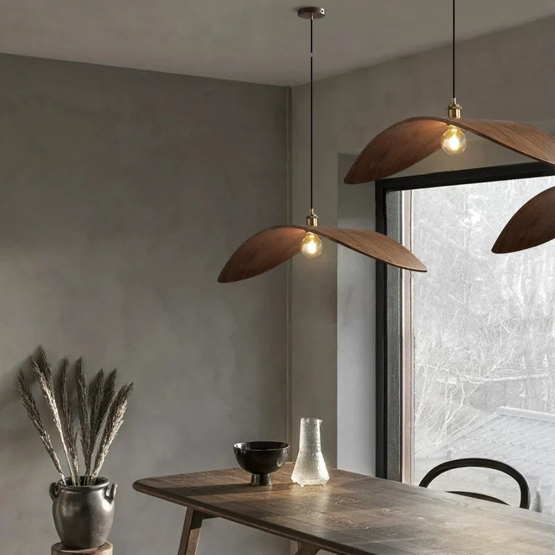 Japandi Curved Wood Pendant Light