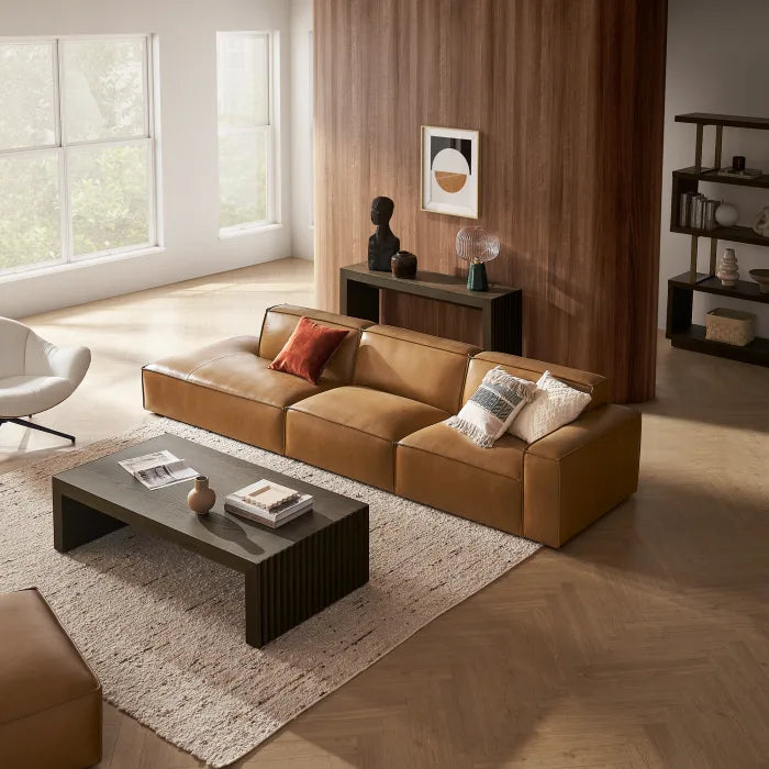 Japandi Brown Leather Sofa