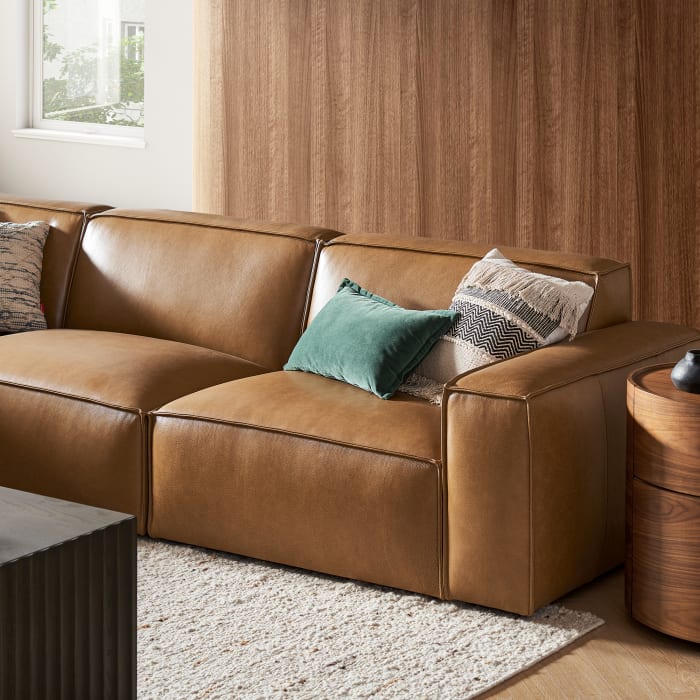 Japandi Brown Leather Sofa