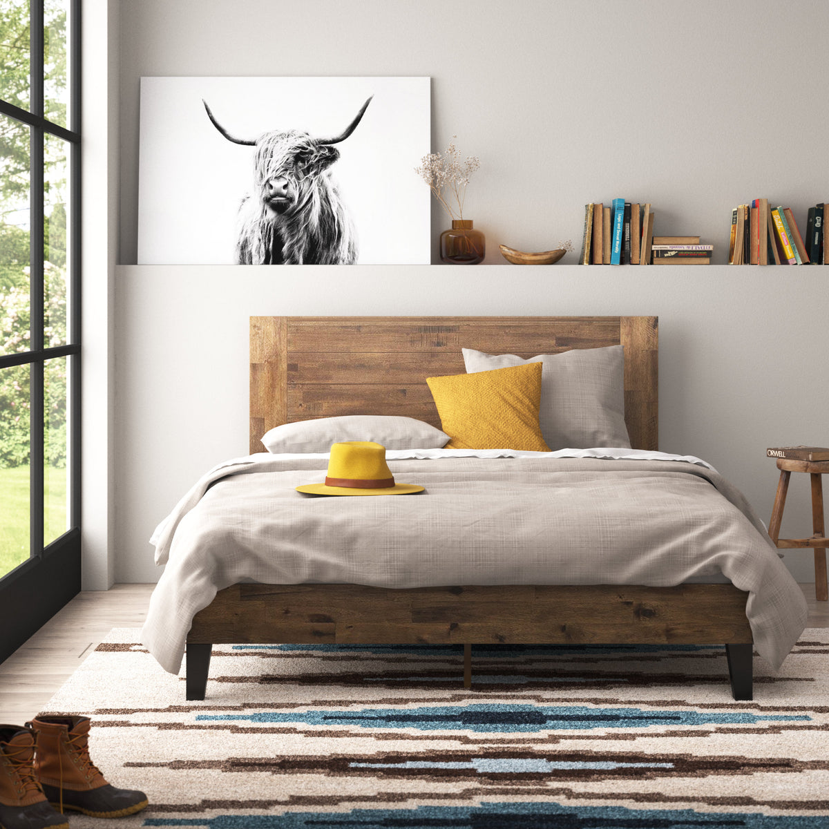 Japandi Solid Wood Platform Bed with Headboard - Kira – view 3
