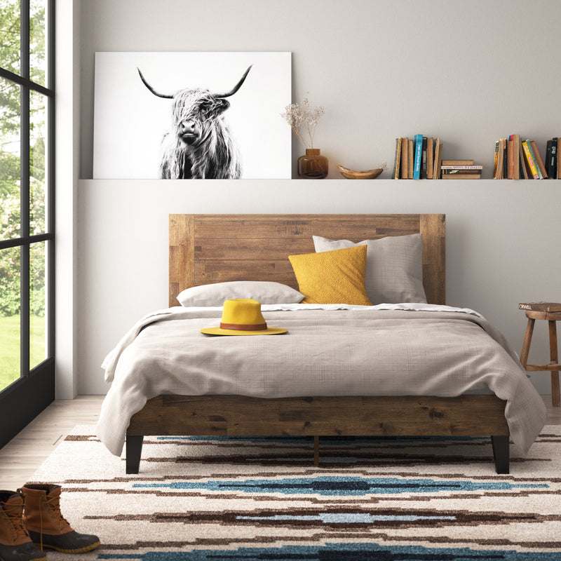 Japandi Solid Wood Platform Bed with Headboard - Kira