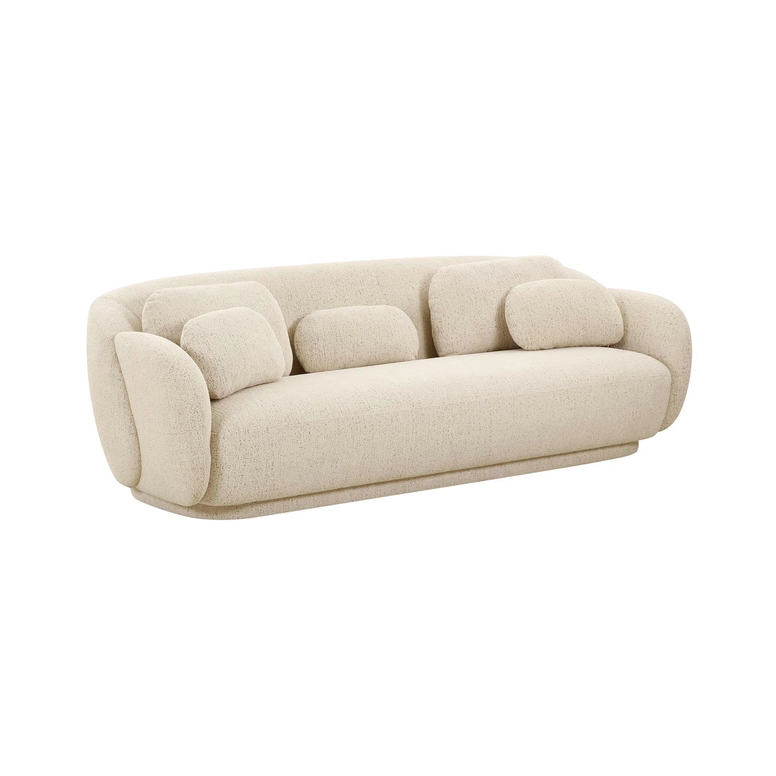 Cream Bouclé Japandi Sofa with Soft Cushions