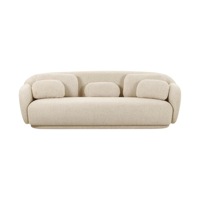 Cream Bouclé Japandi Sofa with Soft Cushions