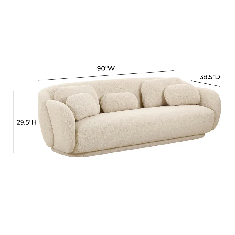 Cream Bouclé Japandi Sofa with Soft Cushions