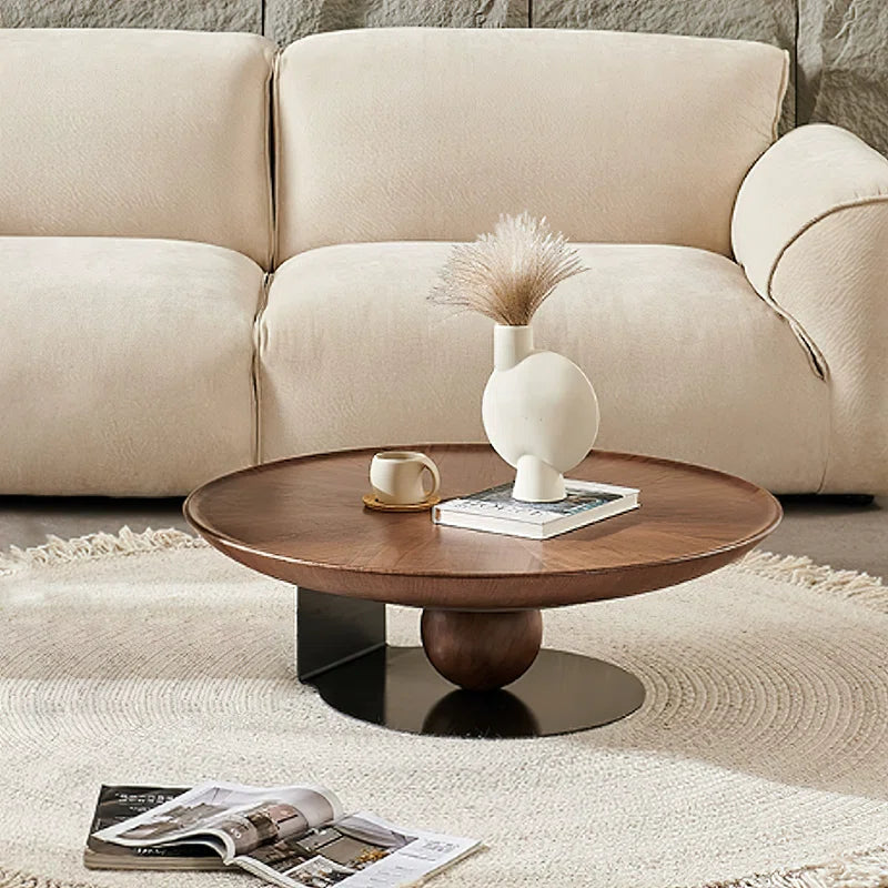 Modern Walnut Round Coffee Table - Daiel