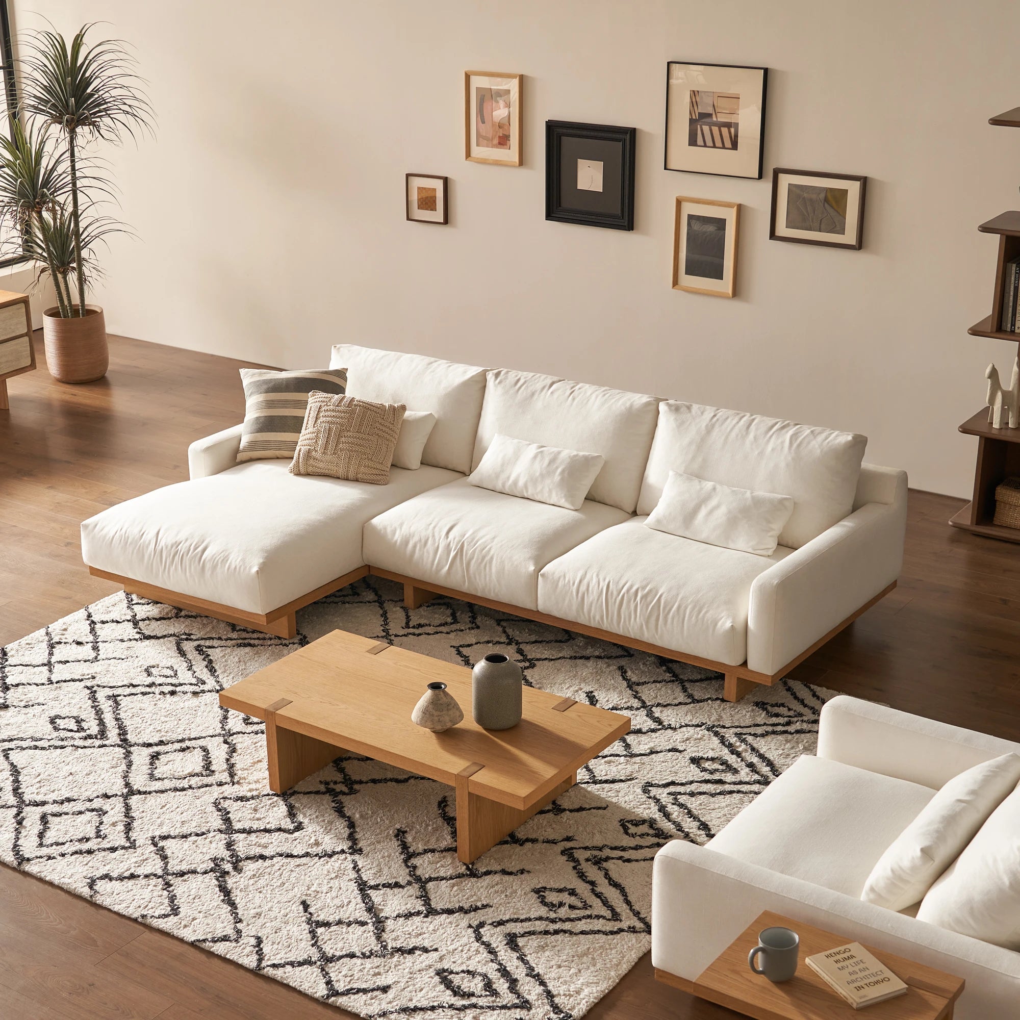 Japandi Fabric & Wood Chaise Sectional Sofa