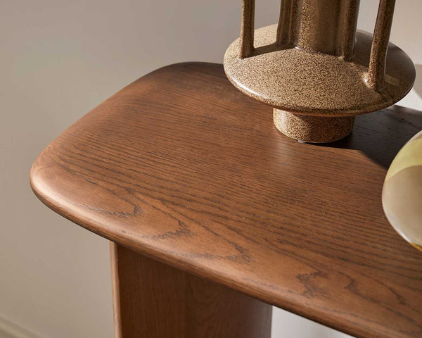 Japandi Solid Oak Console Table with Rounded Top - Nico