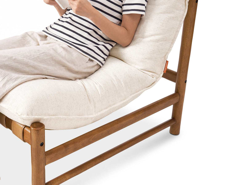 Japandi Natural Fabric Lounge Chair with Wood Frame - Nimbus