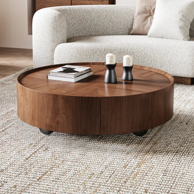 Round Japandi Coffee Table with Storage