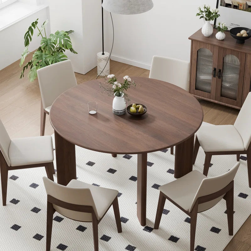 Round Wood Japandi Dining Table with Four Legs