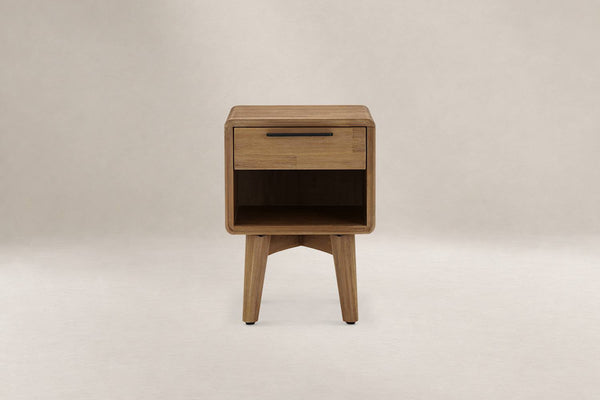 Japandi Acacia Wood 1-Drawer Nightstand - Seb