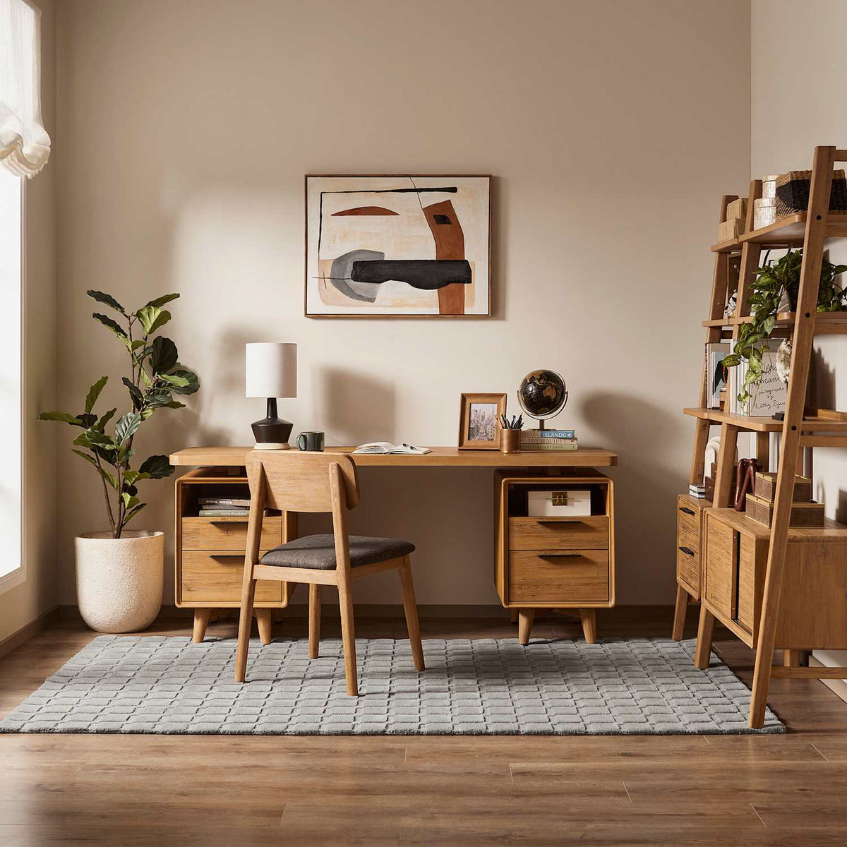 Seb acacia executive desk in a bright home office