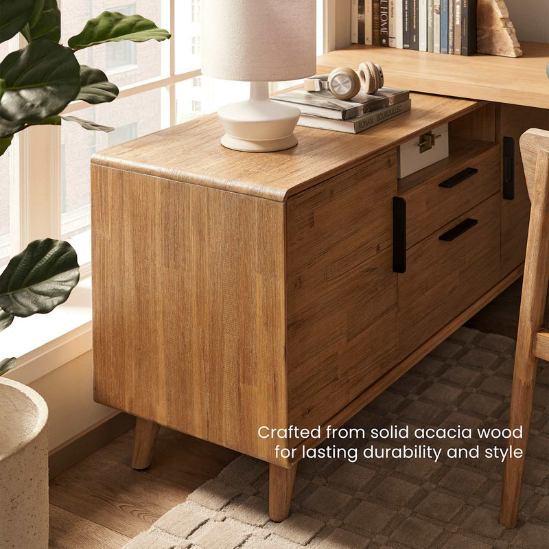 Japandi Acacia L-Shaped Desk - Seb
