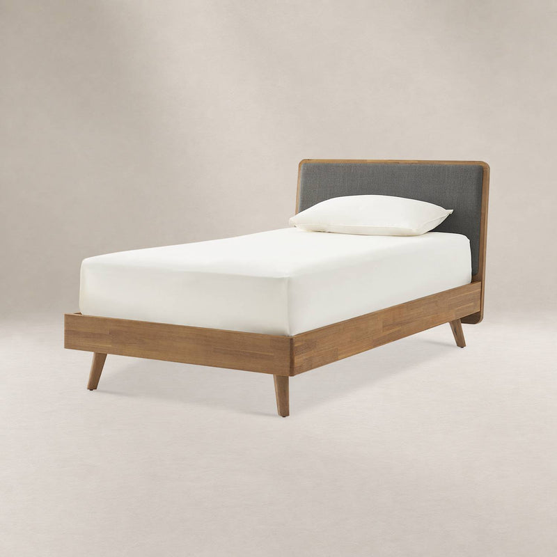 Japandi Acacia Wood Bed with Padded Headboard - Seb