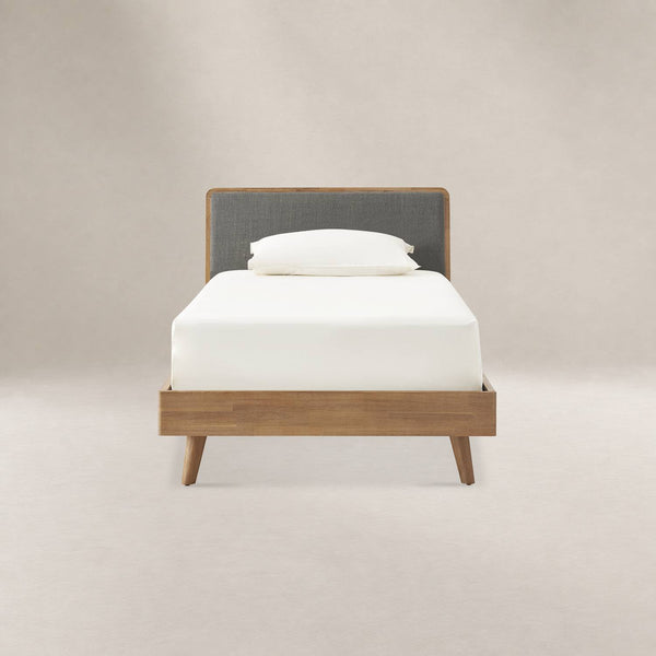 Japandi Acacia Wood Bed with Padded Headboard - Seb