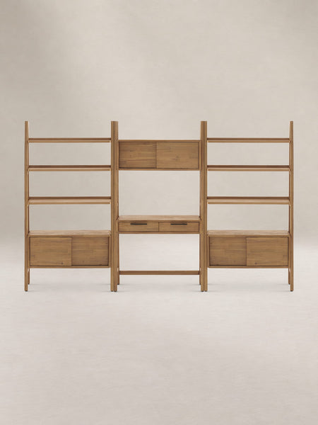Japandi Acacia Wall Desk and Bookshelf Set - Seb