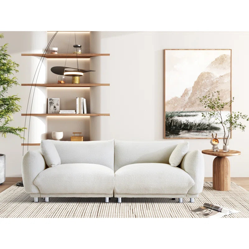 Neutral Upholstered Japandi Sofa with Slim Arms