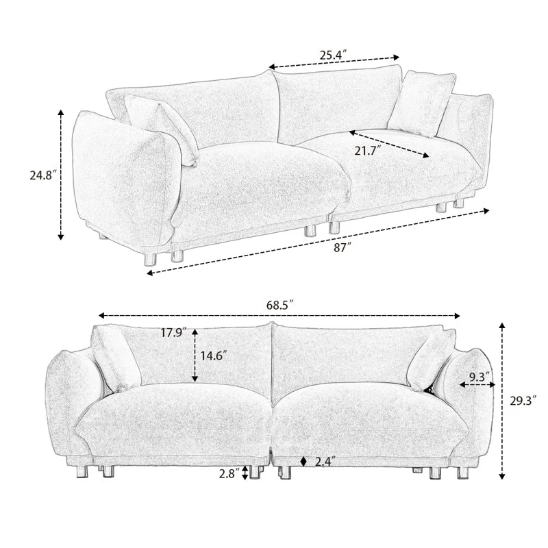 Neutral Upholstered Japandi Sofa with Slim Arms