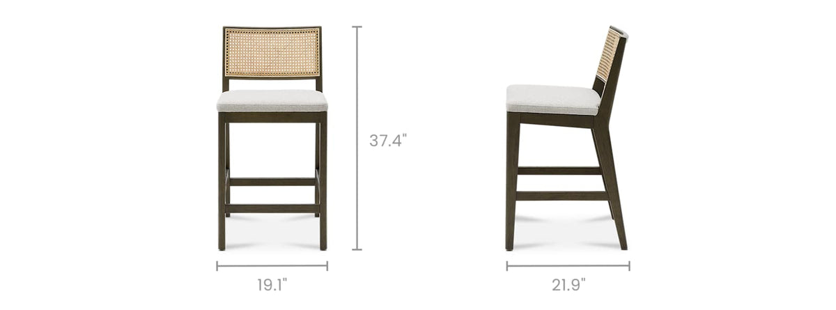 Japandi Cane Counter Stool - Sloane – dimensions