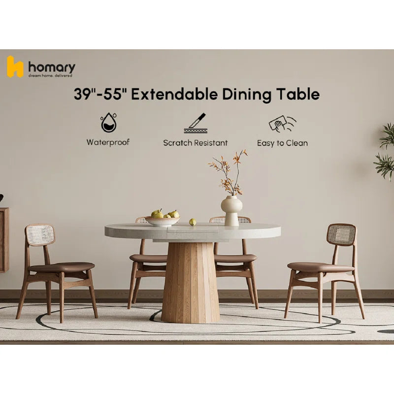 Whitewash Oval Extendable Japandi Dining Table – Seats 4-6