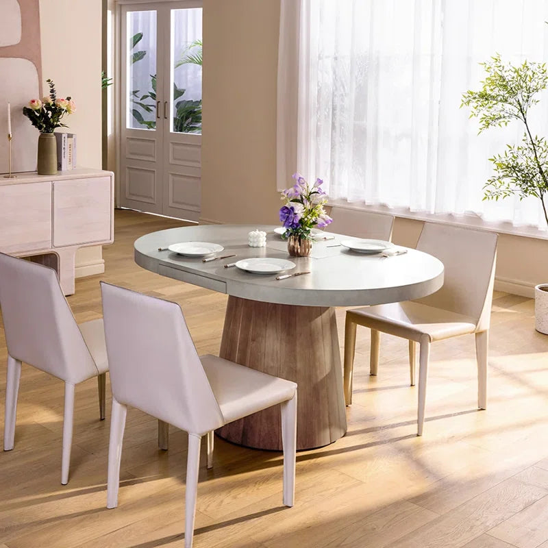 Whitewash Oval Extendable Japandi Dining Table – Seats 4-6