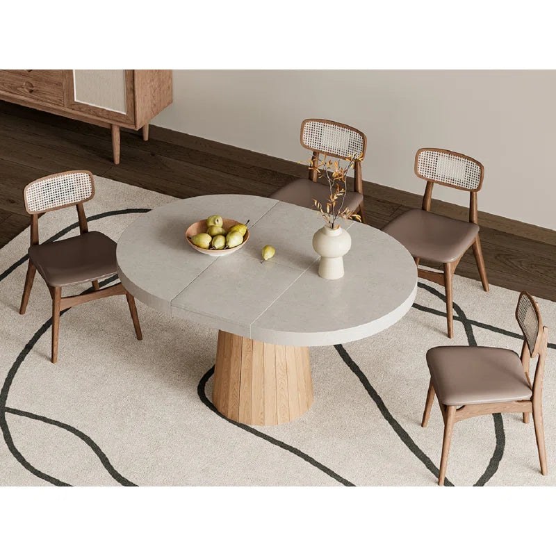 Whitewash Oval Extendable Japandi Dining Table – Seats 4-6