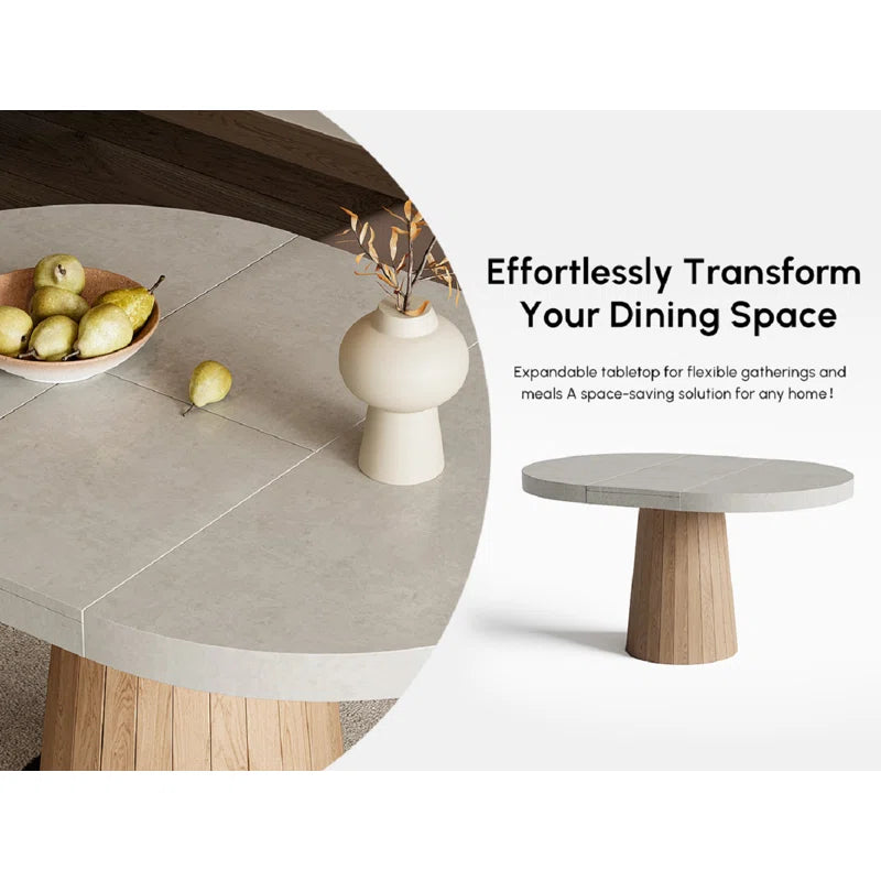 Whitewash Oval Extendable Japandi Dining Table – Seats 4-6