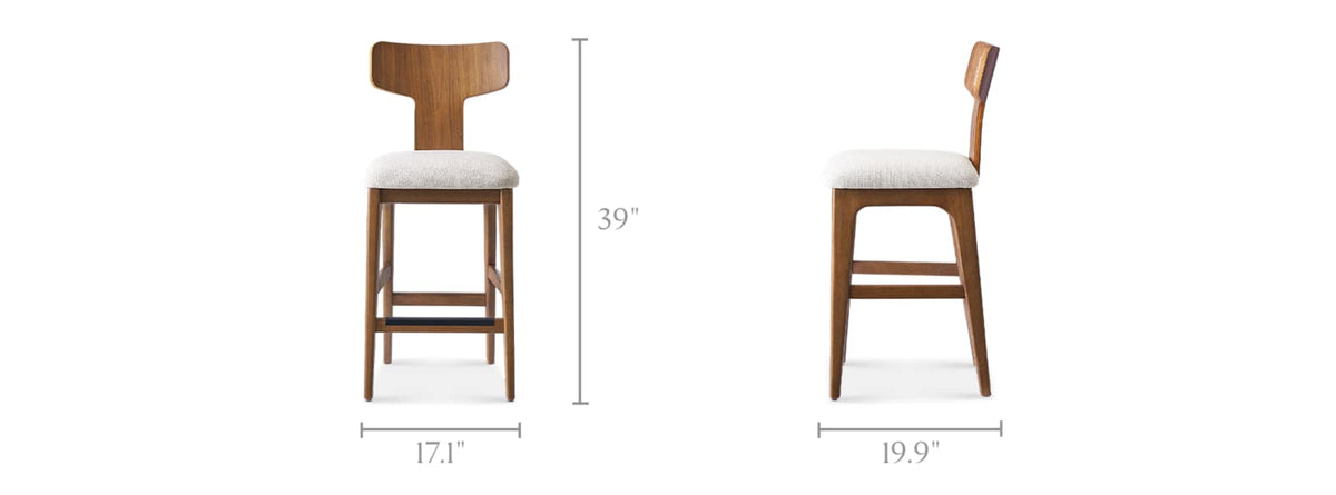 Japandi Walnut T-Back Counter Stool - Tavi – dimensions
