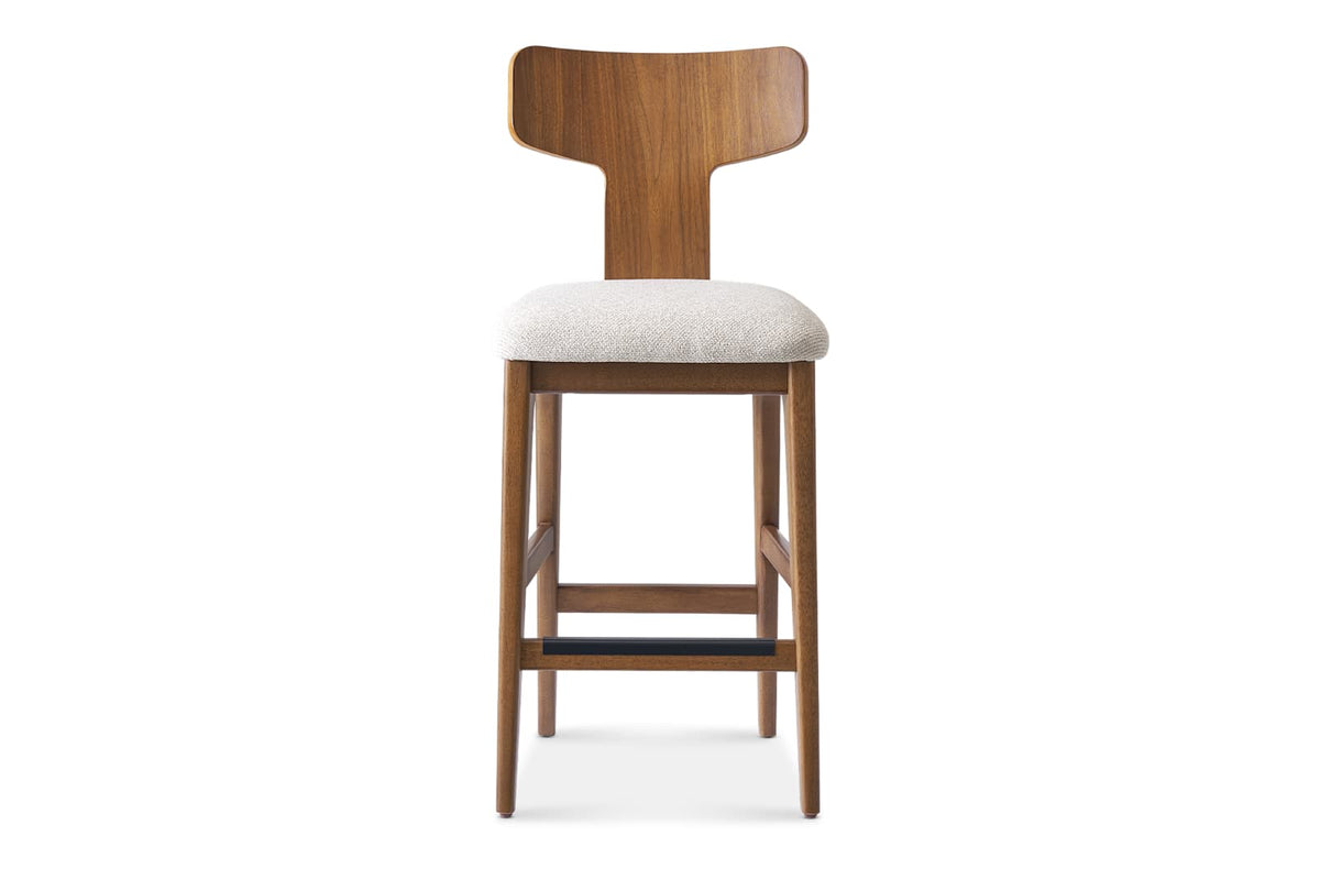 Japandi Walnut T-Back Counter Stool - Tavi – front