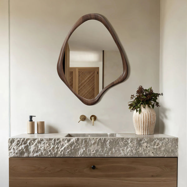 Japandi Brown Wood Wall Mirror