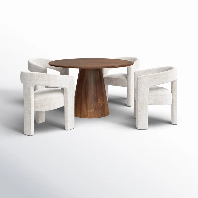 White Wood & Beige Fabric Japandi Dining Set – Darlington