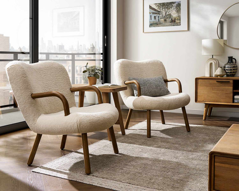 Japandi Sand Armchair with Wooden Arms - Winora