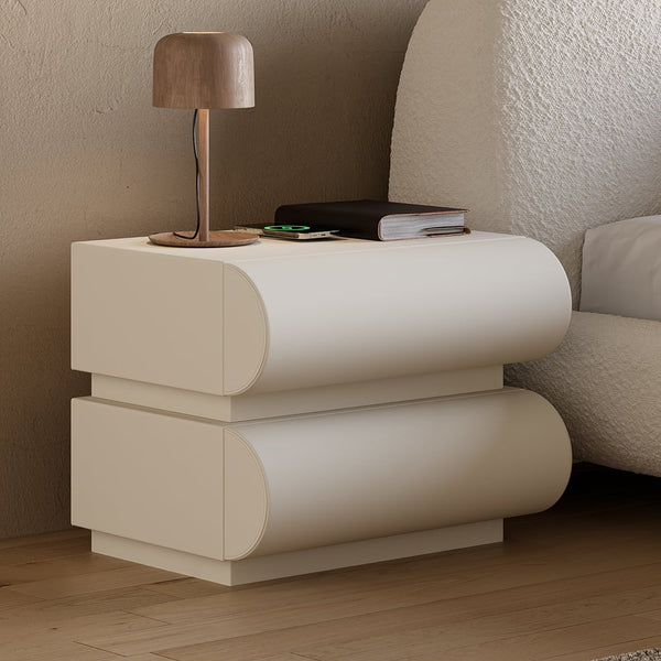 Japandi White Leather Nightstand