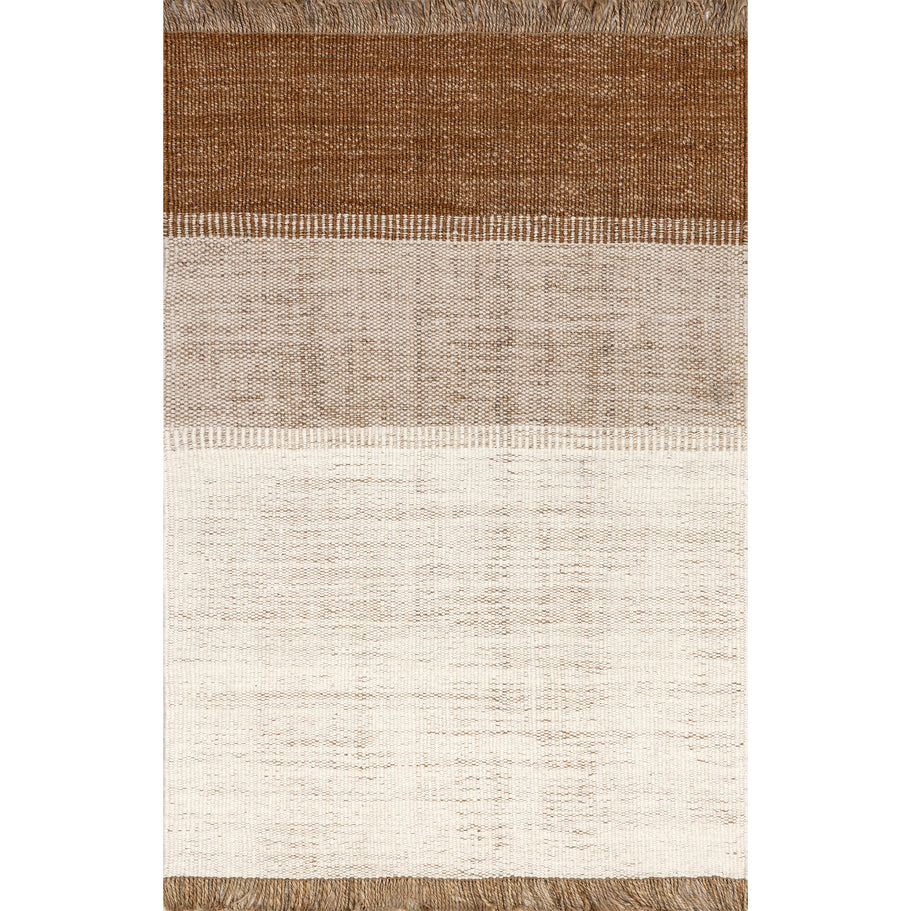 Japandi Rust Striped Fringed Rug