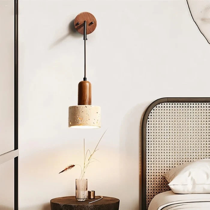 Japandi Slim Travertine Wall Lamp With Clean Edges – Aluria