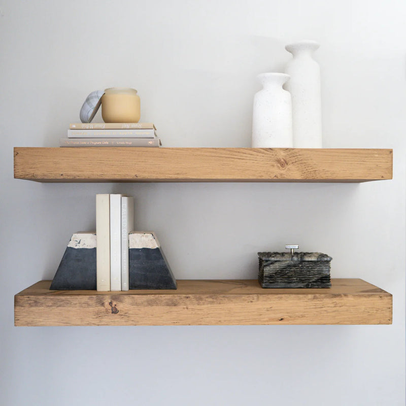 Japandi Natural Wood Floating Shelves, Set of 2 - Arzhin