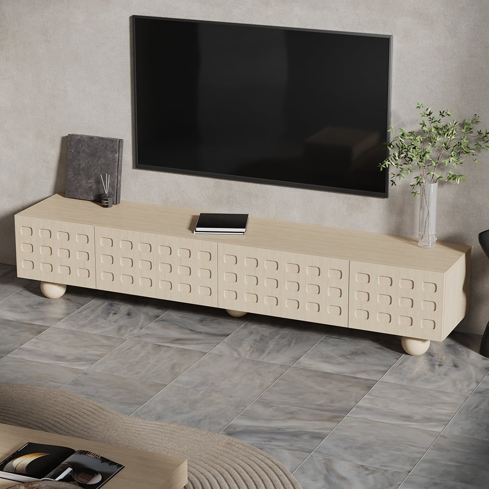 Japandi Whitewash Wood TV Stand