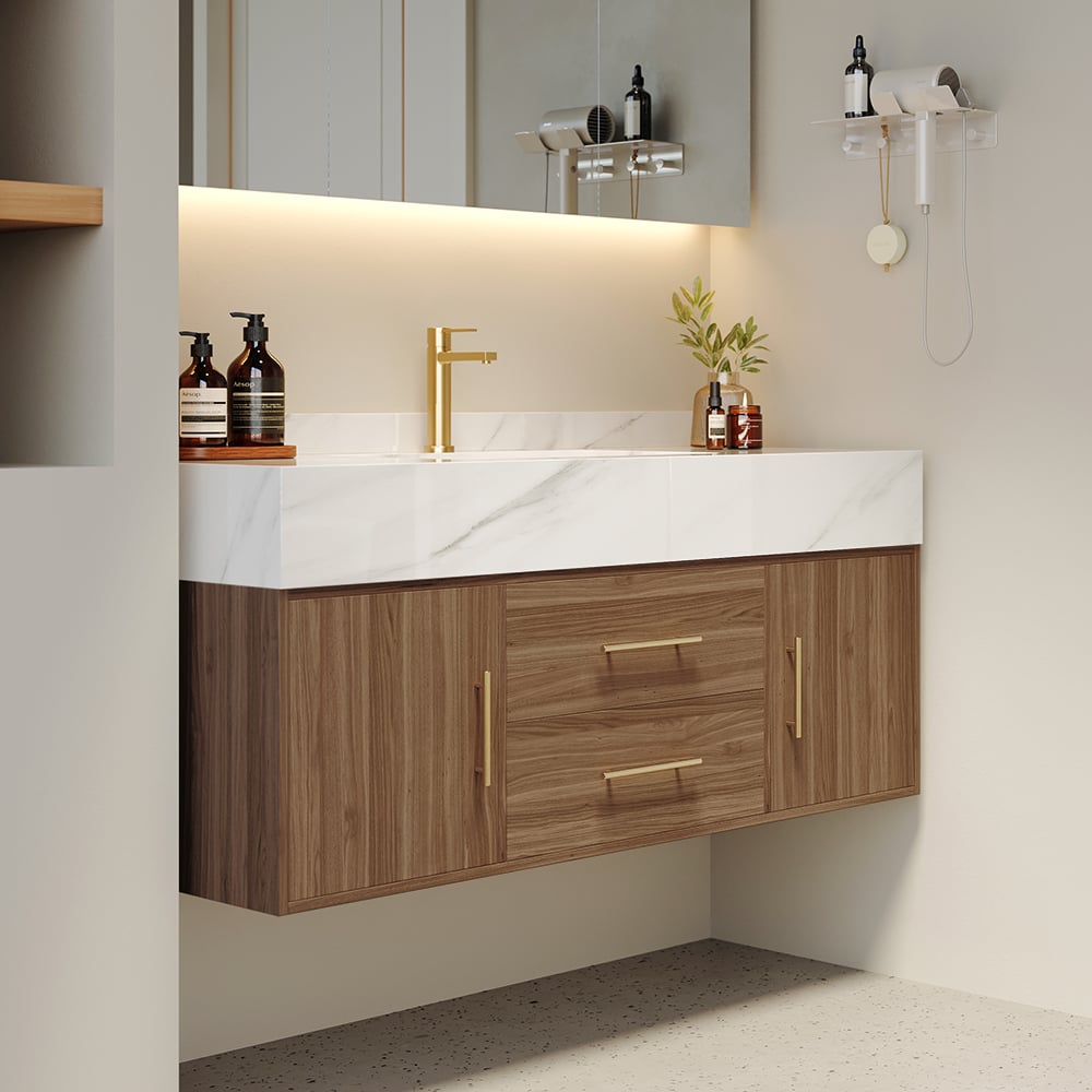 Japandi Walnut Floating Bathroom Vanity