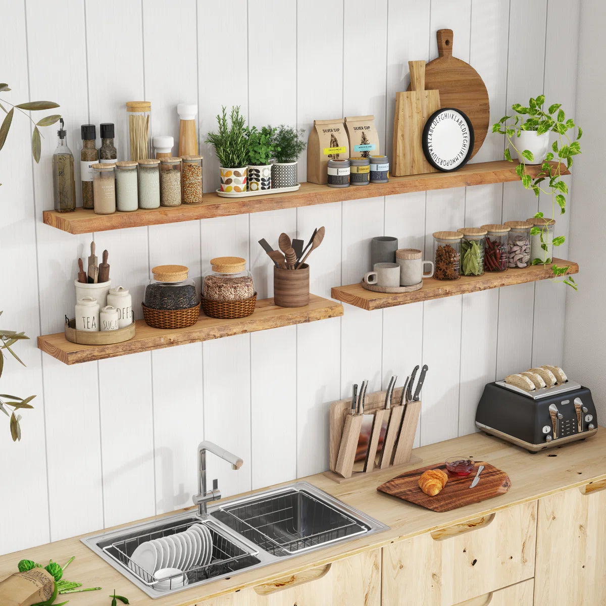 Carsin floating shelves in a kitchen