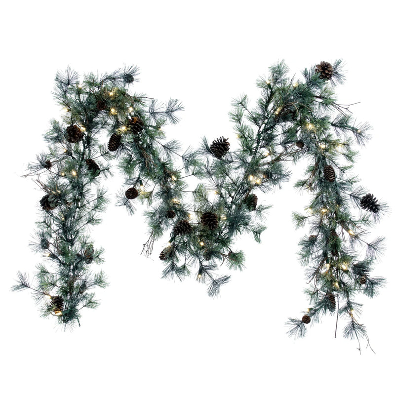 Japandi Frosted Pine Pre-Lit Garland, 108" - Dakota
