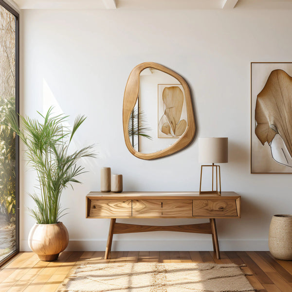 Japandi Oblong Organic Pine Wood Wall Mirror