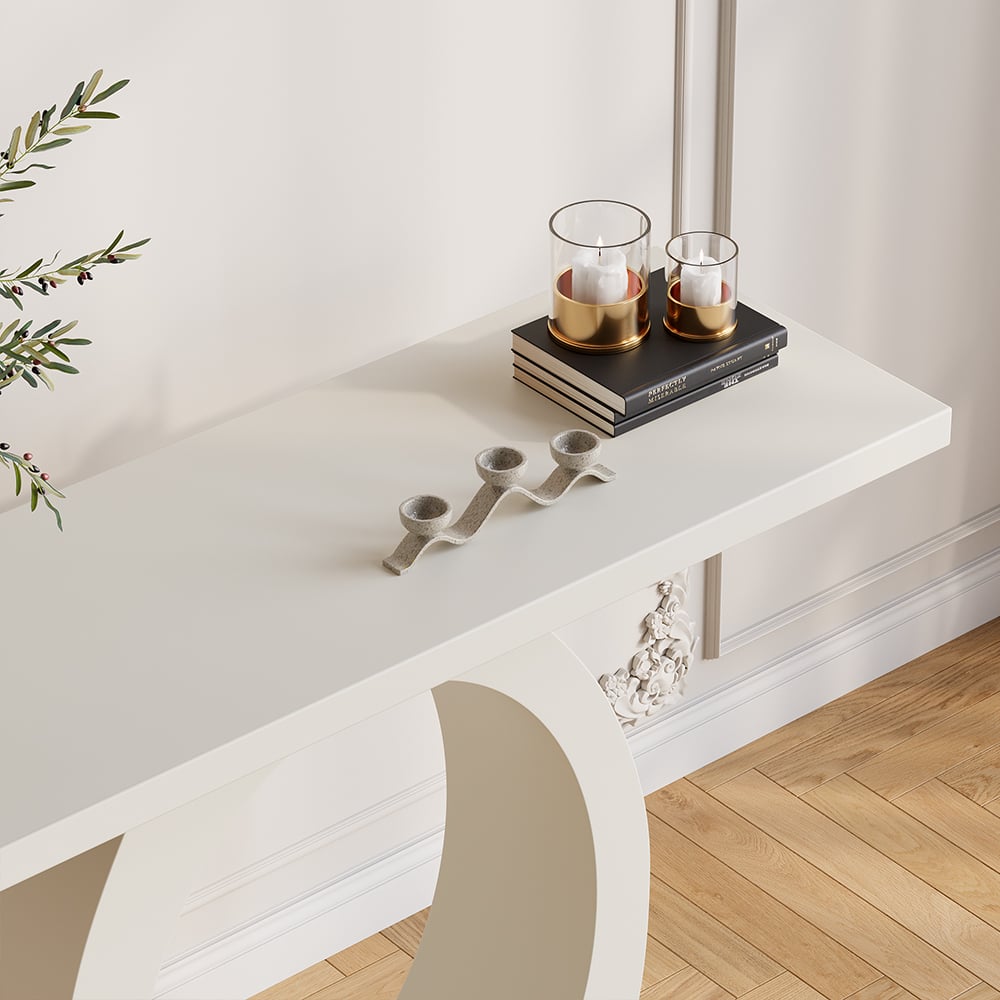 Japandi White Console Table