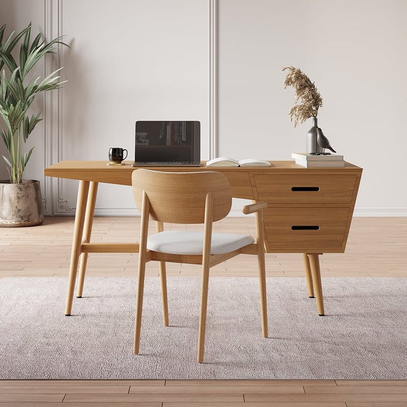 Japandi Wood Desk with 2 Drawers